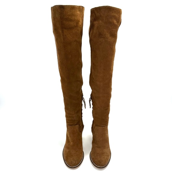 DOLCE VITA OHANNA BROWN GENUINE SUEDE BLOCK HEEL OVER-THE-KNEE/THIGH HIGH BOOTS - Picture 3 of 13